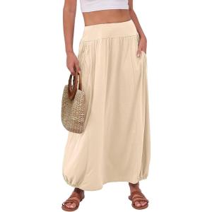 image:imageANRABESS Womens Maxi Skirt Summer Trendy High Waisted Boho Flowy Long Skirts 2026 Spring Fashion Beach Vacation ClothesApricot