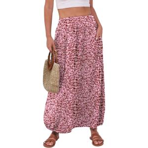 image:imageANRABESS Womens Maxi Skirt Summer Trendy High Waisted Boho Flowy Long Skirts 2026 Spring Fashion Beach Vacation ClothesFloral Pink