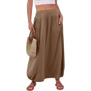 image:imageANRABESS Womens Maxi Skirt Summer Trendy High Waisted Boho Flowy Long Skirts 2026 Spring Fashion Beach Vacation ClothesKhaki