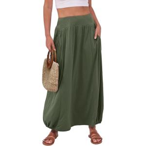 image:imageANRABESS Womens Maxi Skirt Summer Trendy High Waisted Boho Flowy Long Skirts 2026 Spring Fashion Beach Vacation ClothesOlive Green