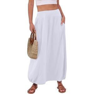 image:imageANRABESS Womens Maxi Skirt Summer Trendy High Waisted Boho Flowy Long Skirts 2026 Spring Fashion Beach Vacation ClothesWhite
