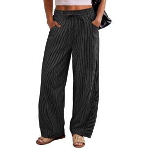 image:imageANRABESS Womens Striped Barrel Casual Pants 2026 Trendy Summer Elastic Drawstring Baggy Lounge Wide Leg Trousers with PocketsBlack White Stripe