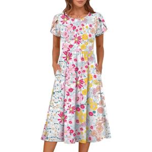 image:imageANRABESS Womens Summer Short Sleeve ALine Midi Dresses Casual Floral TShirt Dresses Flowy Beach Sundress with PocketsMulticolour Floral