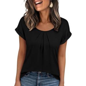 image:imageANRABESS Womens T Shirts Pleated amp Short Sleeve Summer Tops Business Casual Dressy Blouses 2026 Cute Fashion ClothesBlack