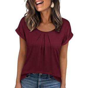 image:imageANRABESS Womens T Shirts Pleated amp Short Sleeve Summer Tops Business Casual Dressy Blouses 2026 Cute Fashion ClothesBurgundy