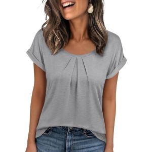 image:imageANRABESS Womens T Shirts Pleated amp Short Sleeve Summer Tops Business Casual Dressy Blouses 2026 Cute Fashion ClothesGrey