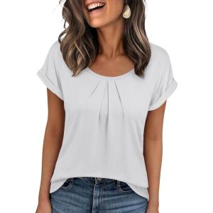image:imageANRABESS Womens T Shirts Pleated amp Short Sleeve Summer Tops Business Casual Dressy Blouses 2026 Cute Fashion ClothesWhite