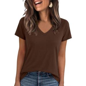 image:imageANRABESS Womens Tops Short Sleeve V Neck Shirts Summer Basic Tee Trendy Cute Tshirts 2026 Spring Casual OutfitsBrown