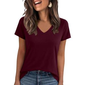 image:imageANRABESS Womens Tops Short Sleeve V Neck Shirts Summer Basic Tee Trendy Cute Tshirts 2026 Spring Casual OutfitsBurgundy