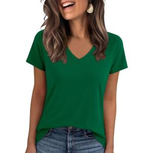 image:imageANRABESS Womens Tops Short Sleeve V Neck Shirts Summer Basic Tee Trendy Cute Tshirts 2026 Spring Casual OutfitsDark Green