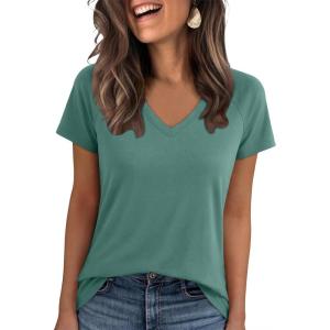 image:imageANRABESS Womens Tops Short Sleeve V Neck Shirts Summer Basic Tee Trendy Cute Tshirts 2026 Spring Casual OutfitsGray Green