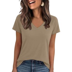image:imageANRABESS Womens Tops Short Sleeve V Neck Shirts Summer Basic Tee Trendy Cute Tshirts 2026 Spring Casual OutfitsLight Khaki