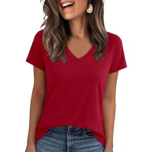 image:imageANRABESS Womens Tops Short Sleeve V Neck Shirts Summer Basic Tee Trendy Cute Tshirts 2026 Spring Casual OutfitsRed