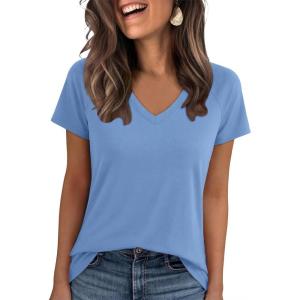 image:imageANRABESS Womens Tops Short Sleeve V Neck Shirts Summer Basic Tee Trendy Cute Tshirts 2026 Spring Casual OutfitsSky Blue