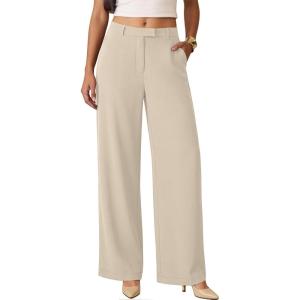 image:imageANRABESS Womens Wide Leg Business Casual Pants 2026 High Elastic Waisted Loose Fit Work Office Trousers Slacks OutfitsKhaki