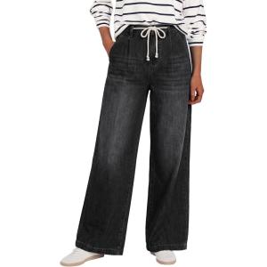 image:imageANRABESS Womens Wide Leg Jeans High Waisted Trendy Drawstring Denim Pants Casual Relaxed Fit Trouser with PocketsWashed Black