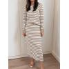 image:imageANRABESS 2 Piece Skirts Sets For Women Fall Fashion 2025 Striped Sweater Midi Dress Knit Lounge Travel Outfits Winter ClothesAlmond White