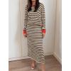 image:imageANRABESS 2 Piece Skirts Sets For Women Fall Fashion 2025 Striped Sweater Midi Dress Knit Lounge Travel Outfits Winter ClothesKhaki Black Red