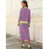 image:imageANRABESS 2 Piece Skirts Sets For Women Fall Fashion 2025 Striped Sweater Midi Dress Knit Lounge Travel Outfits Winter ClothesPink Green