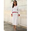 image:imageANRABESS 2 Piece Skirts Sets For Women Fall Fashion 2025 Striped Sweater Midi Dress Knit Lounge Travel Outfits Winter ClothesWhite Grey Red