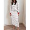 image:imageANRABESS 2 Piece Skirts Sets For Women Fall Fashion 2025 Striped Sweater Midi Dress Knit Lounge Travel Outfits Winter ClothesWhite Grey Red