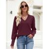 image:imageANRABESS Lightweight Sweaters for Women Long Sleeve V Neck Shirts Business Casual Work Blouses 2025 Fall Knit Pullover TopsBurgund