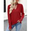 image:imageANRABESS Lightweight Sweaters for Women Long Sleeve V Neck Shirts Business Casual Work Blouses 2025 Fall Knit Pullover TopsRed