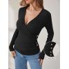 image:imageANRABESS Long Sleeve Shirts for Women Sexy Sweater V Neck Ribbed Knit Slim Fit Wrap Top 2025 Fall Casual Fashion ClothesBlack