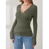 image:imageANRABESS Long Sleeve Shirts for Women Sexy Sweater V Neck Ribbed Knit Slim Fit Wrap Top 2025 Fall Casual Fashion ClothesDeep Green
