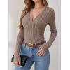 image:imageANRABESS Long Sleeve Shirts for Women Sexy Sweater V Neck Ribbed Knit Slim Fit Wrap Top 2025 Fall Casual Fashion ClothesTan