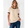 image:imageANRABESS Short Sleeve Sweater for Women Lightweight Crewneck Wool Blend Sweaters Tops Spring Summer Business Casual OutfitsBlackbeige