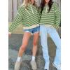 image:imageANRABESS Sweaters for Women Striped Half Zip Long Sleeve Ribbed Knit Pullover Comfy Casual Lightweight Tops 2025 Fall FashionStriped Apricot Green