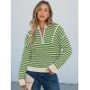 image:imageANRABESS Sweaters for Women Striped Half Zip Long Sleeve Ribbed Knit Pullover Comfy Casual Lightweight Tops 2025 Fall FashionStriped Apricot Green