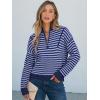 image:imageANRABESS Sweaters for Women Striped Half Zip Long Sleeve Ribbed Knit Pullover Comfy Casual Lightweight Tops 2025 Fall FashionStriped Navy Purple