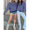 image:imageANRABESS Sweaters for Women Striped Half Zip Long Sleeve Ribbed Knit Pullover Comfy Casual Lightweight Tops 2025 Fall FashionStriped Navy Purple