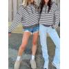 image:imageANRABESS Sweaters for Women Striped Half Zip Long Sleeve Ribbed Knit Pullover Comfy Casual Lightweight Tops 2025 Fall FashionStriped White Grey
