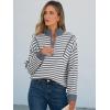 image:imageANRABESS Sweaters for Women Striped Half Zip Long Sleeve Ribbed Knit Pullover Comfy Casual Lightweight Tops 2025 Fall FashionStriped White Grey