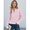 image:imageANRABESS Sweaters for Women Striped Half Zip Long Sleeve Ribbed Knit Pullover Comfy Casual Lightweight Tops 2025 Fall FashionStriped White Light Pink