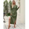 image:imageANRABESS Women Long Sleeve Dresses 2025 Fall Casual Crewneck Loose Fit Split Flowy WrinkleFree Travel Vacation Maxi DressArmy Green