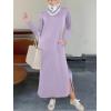 image:imageANRABESS Women Long Sleeve Dresses 2025 Fall Casual Crewneck Loose Fit Split Flowy WrinkleFree Travel Vacation Maxi DressLight Purple
