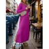 image:imageANRABESS Women Long Sleeve Dresses 2025 Fall Casual Crewneck Loose Fit Split Flowy WrinkleFree Travel Vacation Maxi DressPurple Red