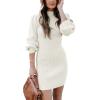 image:imageANRABESS Women Long Sleeve Turtle Mock Neck Rib Knit Stretch Slim Fitted Bodycon Sweater Mini Short Dress 2025 Fall OutfitsWhite