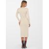 image:imageANRABESS Womens 2026 Fall Long Sleeve Midi Dress Ribbed Knit Bodycon Fitted Button Down Wedding Guest Slit Sweater DressesBeige