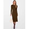 image:imageANRABESS Womens 2026 Fall Long Sleeve Midi Dress Ribbed Knit Bodycon Fitted Button Down Wedding Guest Slit Sweater DressesBrown