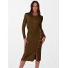 image:imageANRABESS Womens 2026 Fall Long Sleeve Midi Dress Ribbed Knit Bodycon Fitted Button Down Wedding Guest Slit Sweater DressesBrown