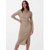 image:imageANRABESS Womens 2026 Fall Long Sleeve Midi Dress Ribbed Knit Bodycon Fitted Button Down Wedding Guest Slit Sweater DressesTan