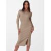image:imageANRABESS Womens 2026 Fall Long Sleeve Midi Dress Ribbed Knit Bodycon Fitted Button Down Wedding Guest Slit Sweater DressesTan