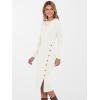 image:imageANRABESS Womens 2026 Fall Long Sleeve Midi Dress Ribbed Knit Bodycon Fitted Button Down Wedding Guest Slit Sweater DressesWhite