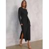 image:imageANRABESS Womens 2026 Spring Long Sleeve Maxi Dress Crewneck Tie Waist Slit Casual Long T Shirt Dresses Winter Trendy OutfitsBlack