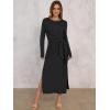 image:imageANRABESS Womens 2026 Spring Long Sleeve Maxi Dress Crewneck Tie Waist Slit Casual Long T Shirt Dresses Winter Trendy OutfitsBlack